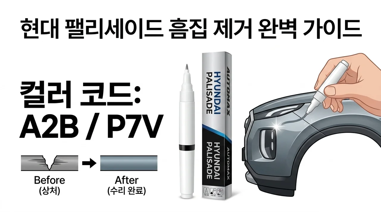 현대 팰리세이드 스크래치 보수 붓펜, 색상코드 A2B P7V 가이드